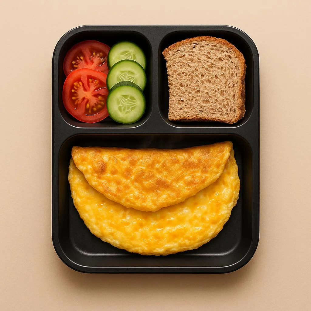 Peynirli omlet + söğüş domates-salatalık + tam tahıl ekmek