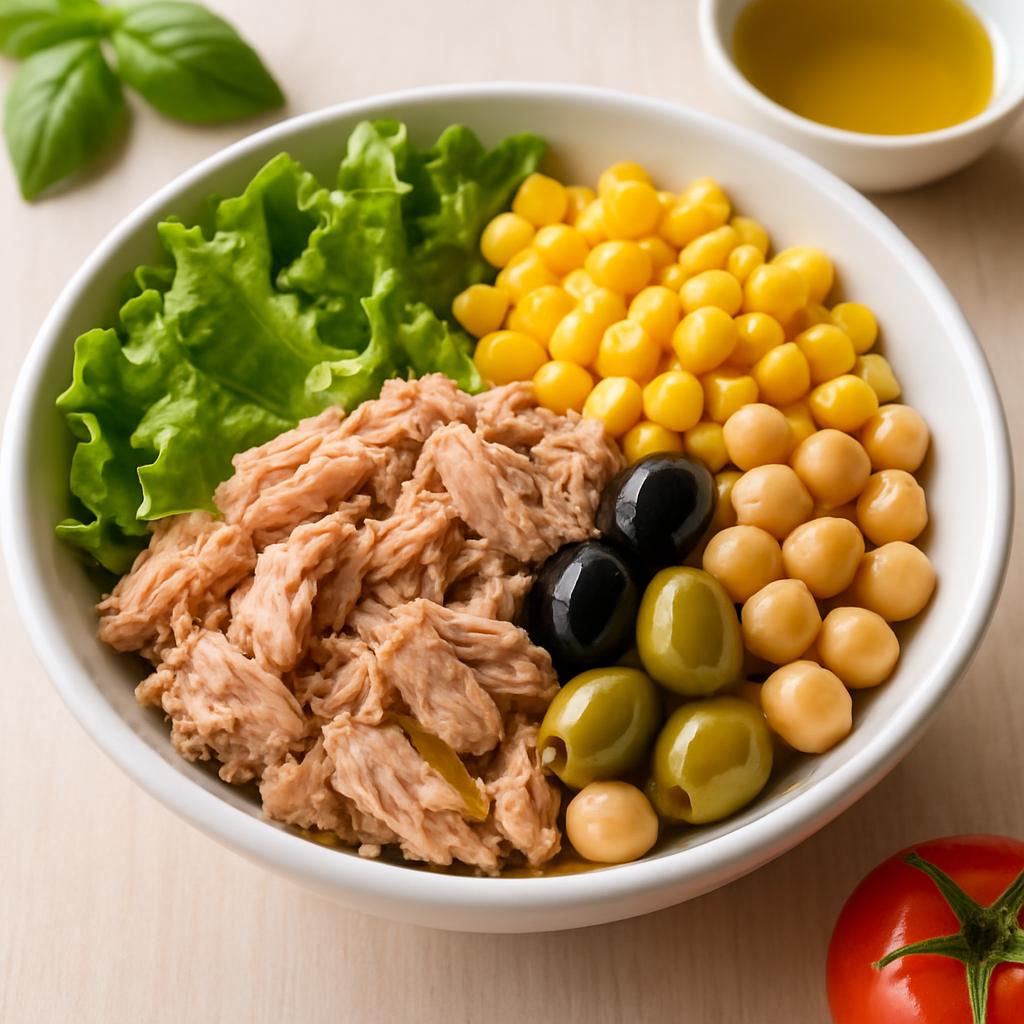 Ton balıklı Akdeniz bowl (marul, mısır, nohut, zeytinyağı)