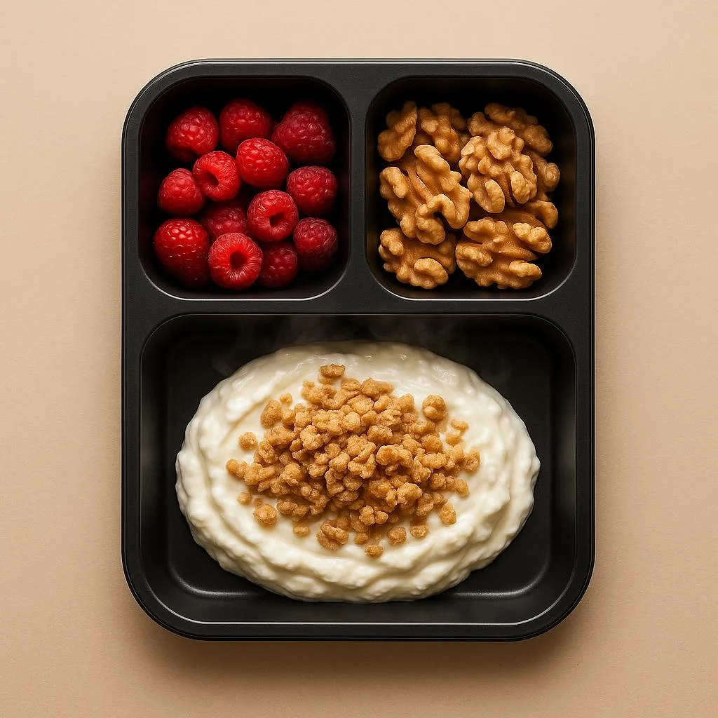 Süzme yoğurt + granola + kırmızı meyveler + ceviz