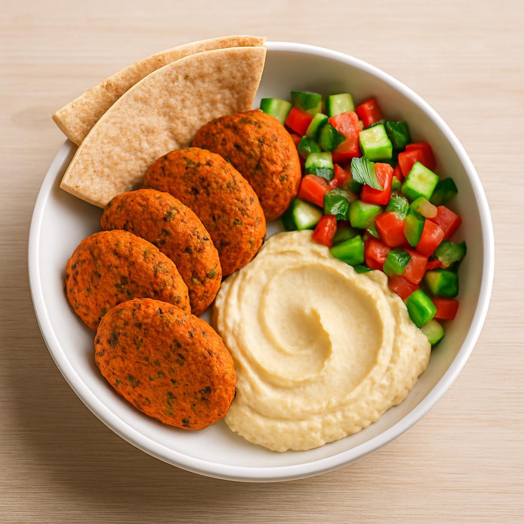 Fırın mercimek köftesi + humus + tam buğday lavaş + çoban salata