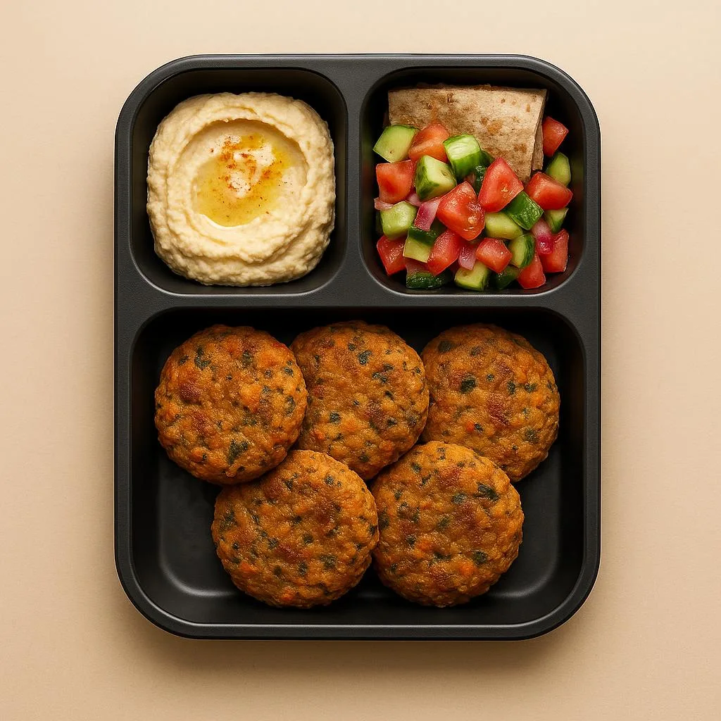 Fırın mercimek köftesi + humus + tam buğday lavaş + çoban salata